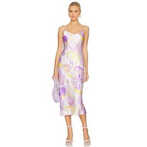 L’AGENCE Seridie Silk Mid Slip Dress in Light Orchid Multi Saint Martin